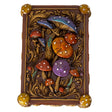 Tarot-sized trinket box with mushrooms in different colors on the lid and around the outside