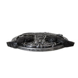 Incense burner in faux-silver with two black ravens flanking Thor's hammer