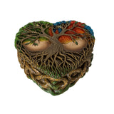 Trinket box with tree of light design, colorful leaves on the lid and intertwining roots and branches