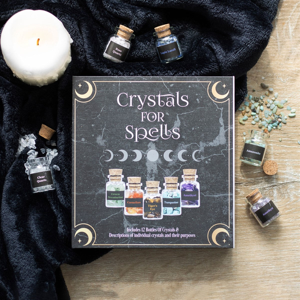 Crystals for spells gift set of 12 glass bottles with crystal chips