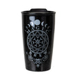 Black travel mug with 'Magic Brew' witchy design in white