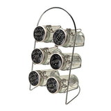 Spice rack with glass jars labeled 'Magic', 'Cure', 'Poison', 'Hexes', 'Brew' and 'Potion' 