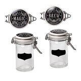 Glass jars, showing lids and side view