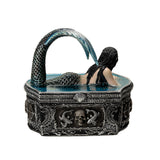 Mermaid trinket box with a decorative gothic base, shown from the back