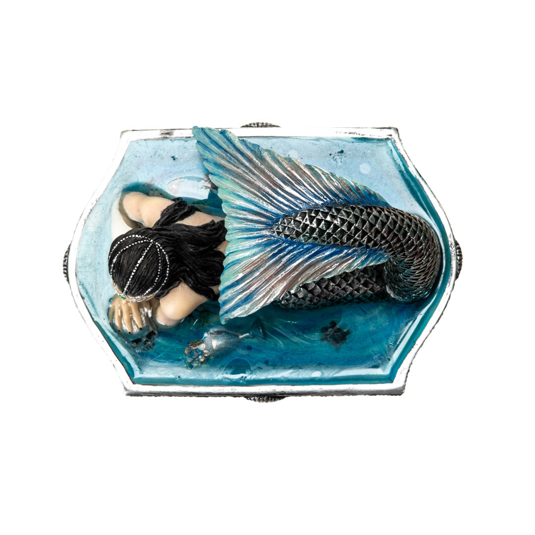 Mermaid trinket box with a decorative gothic base shown top down