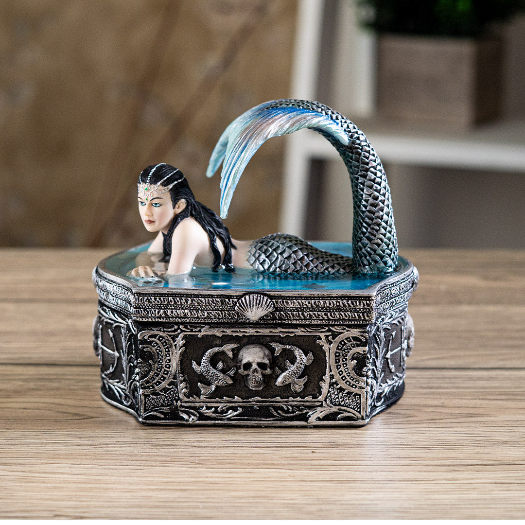 Mermaid trinket box with a decorative gothic base 