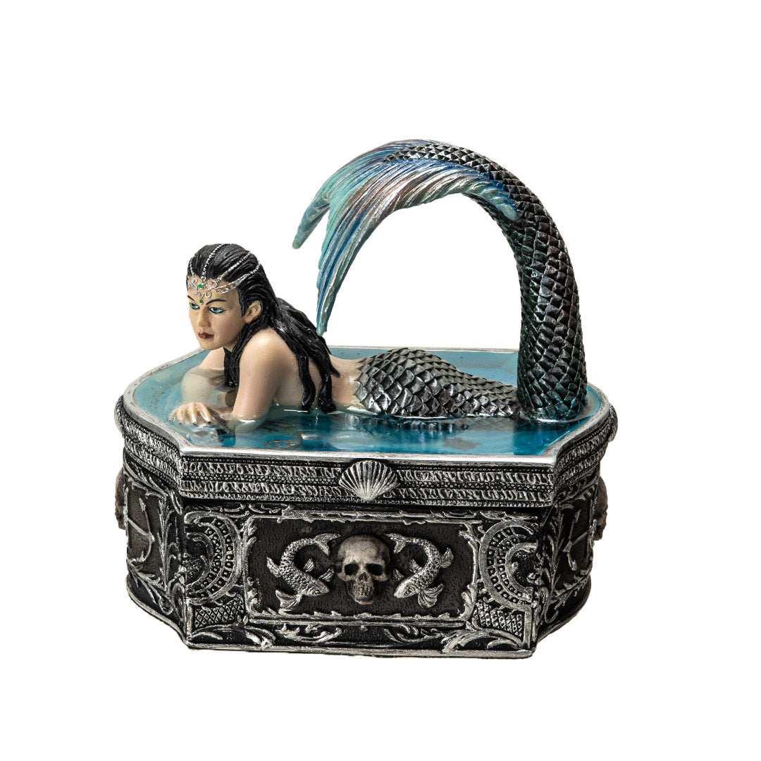 Mermaid trinket box with a decorative gothic base 