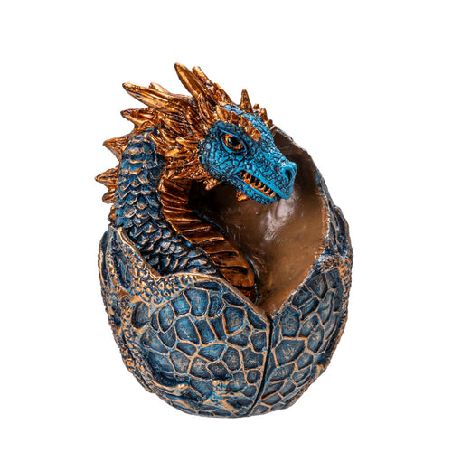 Blue & Gold Dragon Hatchling in Egg Figurine