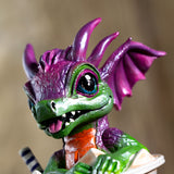 Close-up of a green and purple dragon figure
