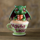 Green dragon figurine on a 'Matcha Latte' cup 