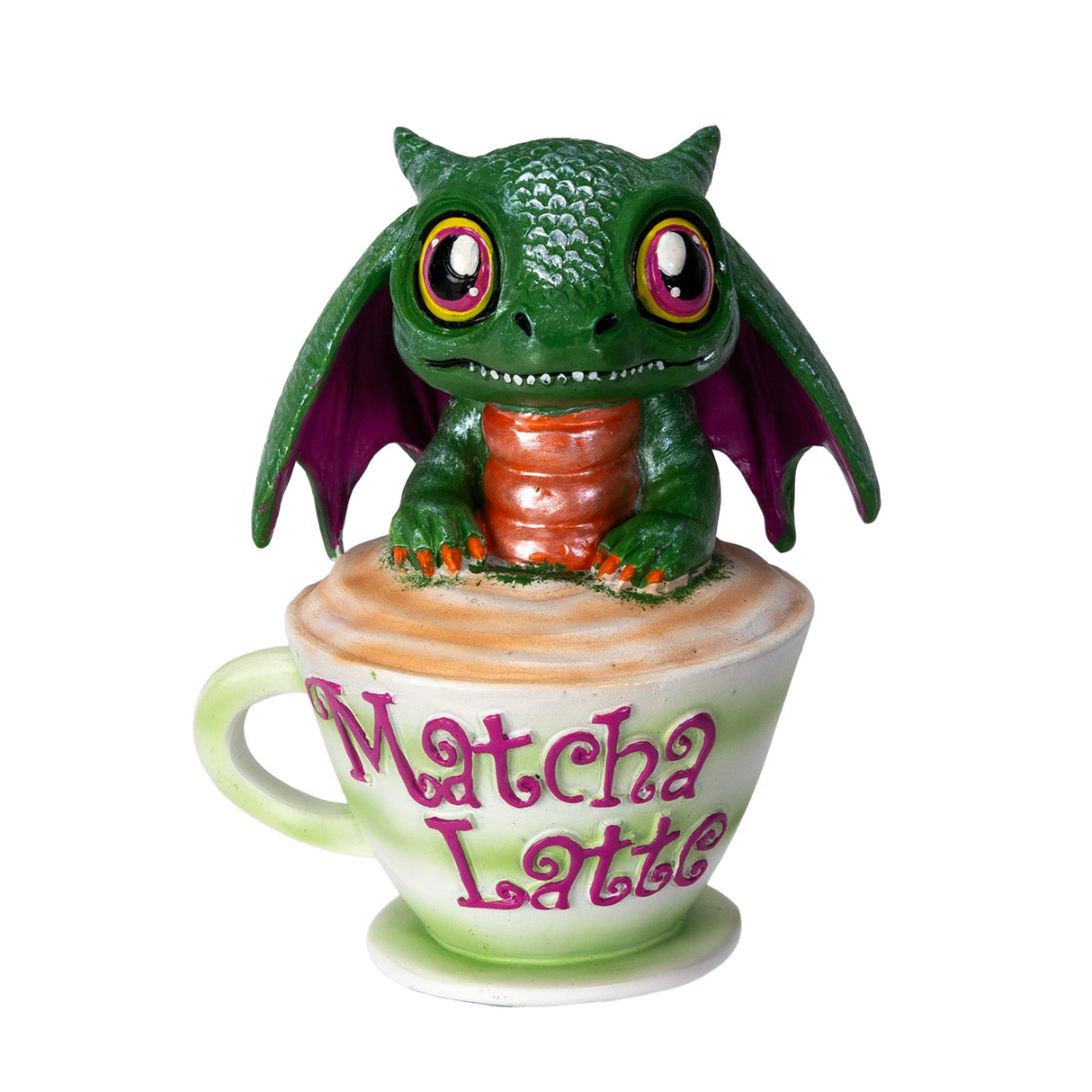 Green dragon figurine in a 'Matcha Latte' cup
