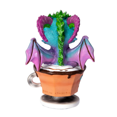 Colorful dragon in a cup, shown from the back
