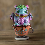 Colorful dragon figurine on a small cup with 'Mocha' written on it