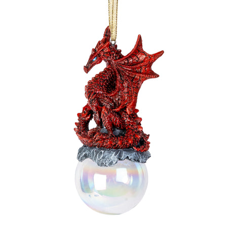 Red dragon ornament on rocks on a glass orb bubble