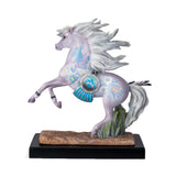 Horse figurine by Laurie Prindle with based labeled "Thunderbird" - white horse rearing with pastel Southwestern accents and feathers