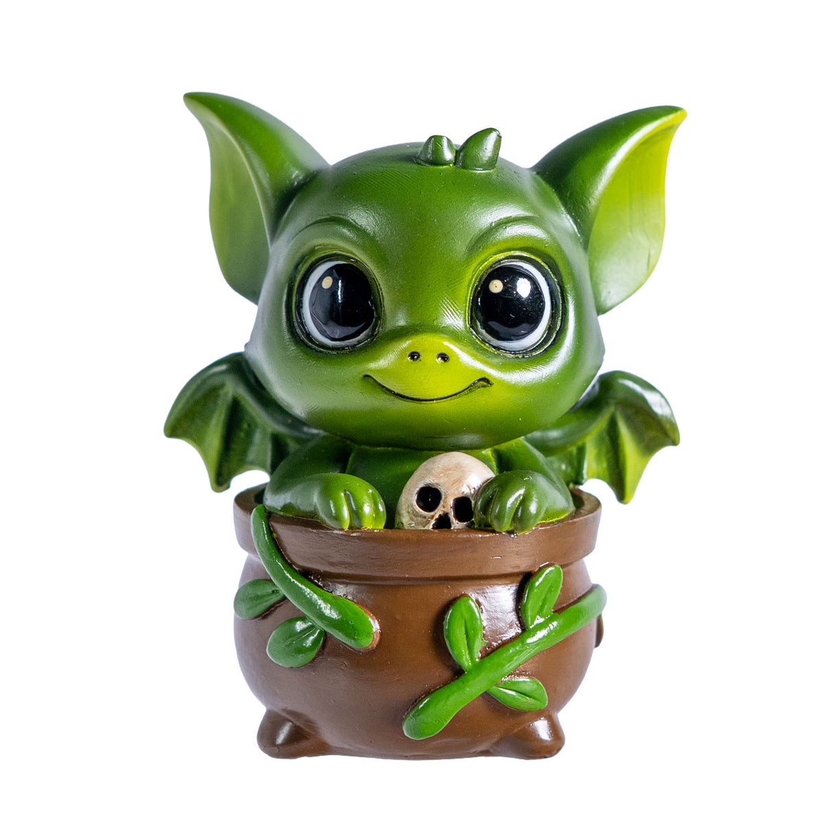 Green dragon-imp creature in a pot 