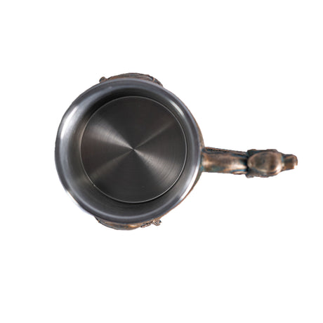 Tankard mug with Viking design and stainless steel insert, shown top down