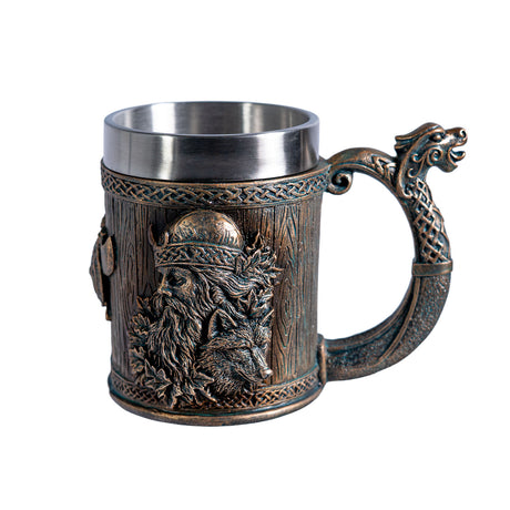 Tankard mug with Viking design and stainless steel insert
