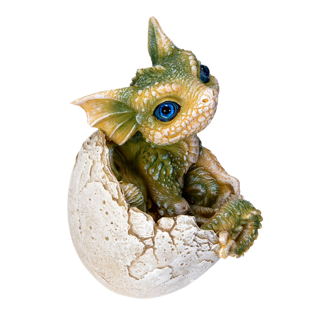 Green baby dragon emerging from an egg 