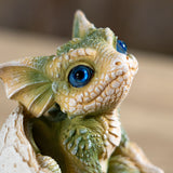 Closeup of blue eyed green baby dragon