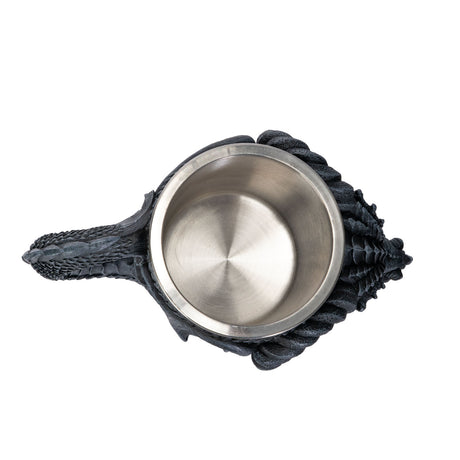 Dragon-shaped mug with a stainless steel interior. Shown top down