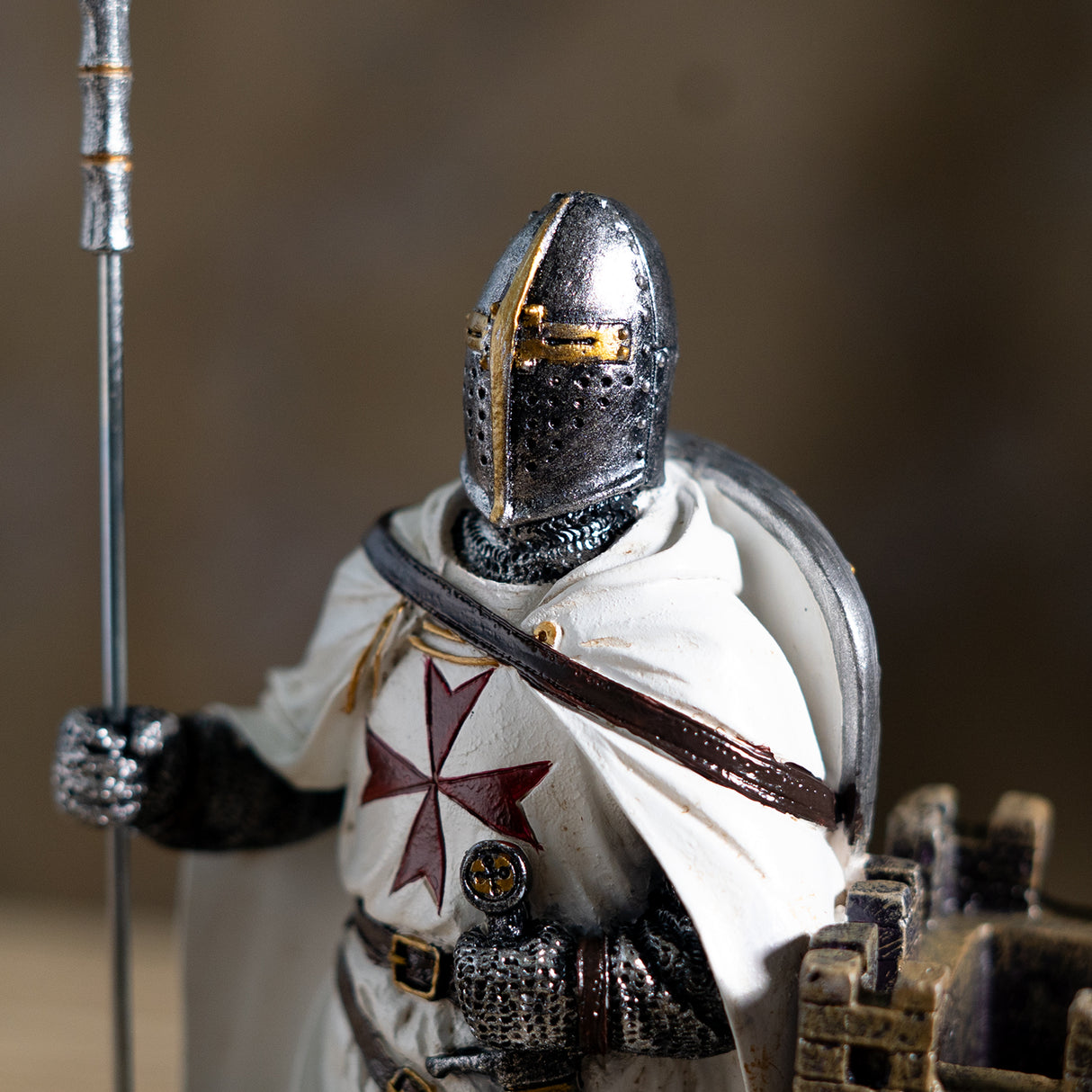 Closeup of templar knight with spear