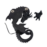 Dark gray faux-stone wall mounted lamp shaped like a dragon with an orb that glows - back shown with mounting holes