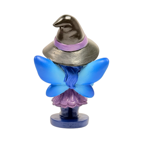 Spirit Fairies figurine - blue Hex pixie with purple dress and star wand, shown from the back