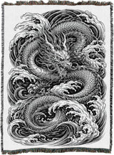 Tapestry blanket in black and white with water dragon