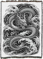 Tapestry blanket in black and white with water dragon