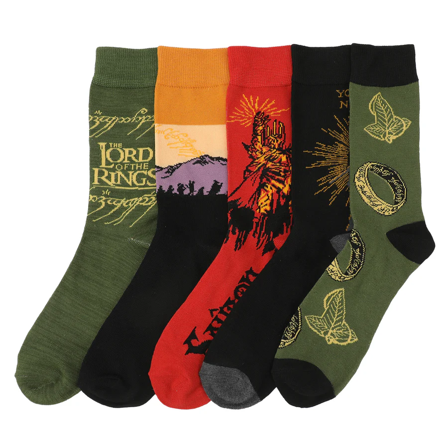 Set of 'The Lord of the Rings' themed socks with various designs 