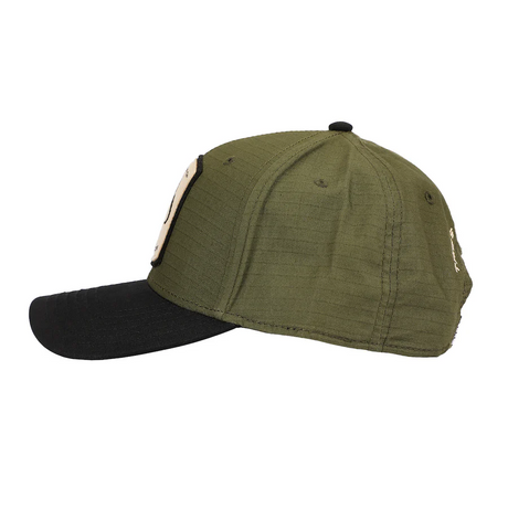 Green baseball cap with a patch featuring the Mandalorian emblem and phrase "Children of Mandalore"