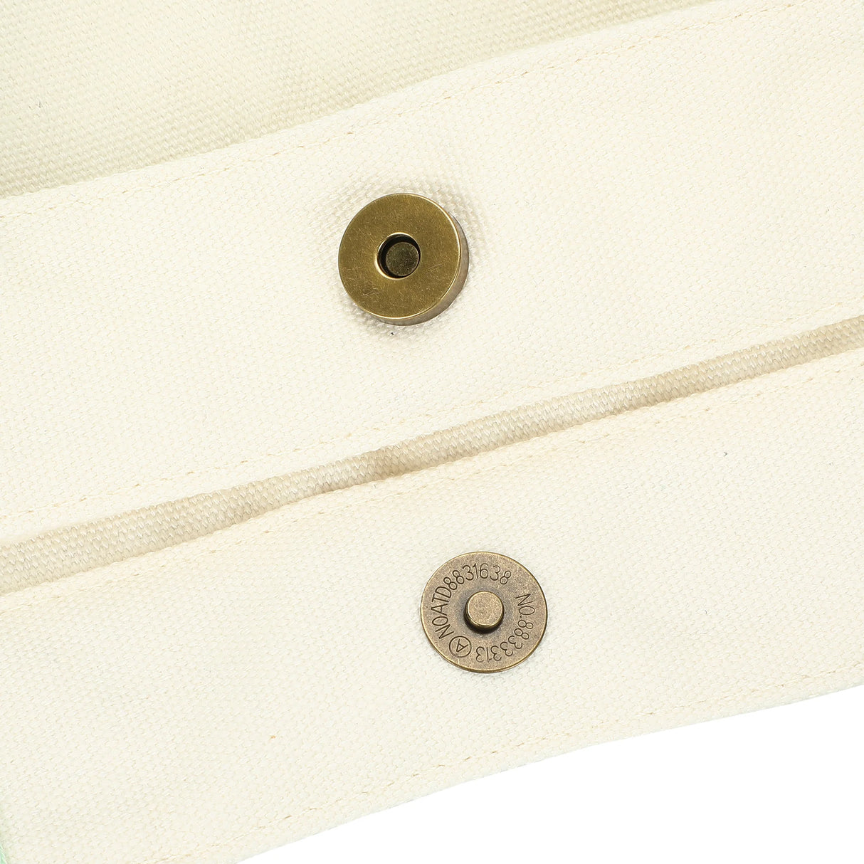 Close up of snap closure for tote bag