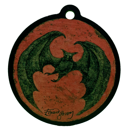 Ornament with a green bat by Edward Gorey