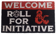 Coir doormat in red, white and black reading "WELCOME" and "ROLL FOR INITIATIVE" with the Dungeons & Dragons ampersand logo