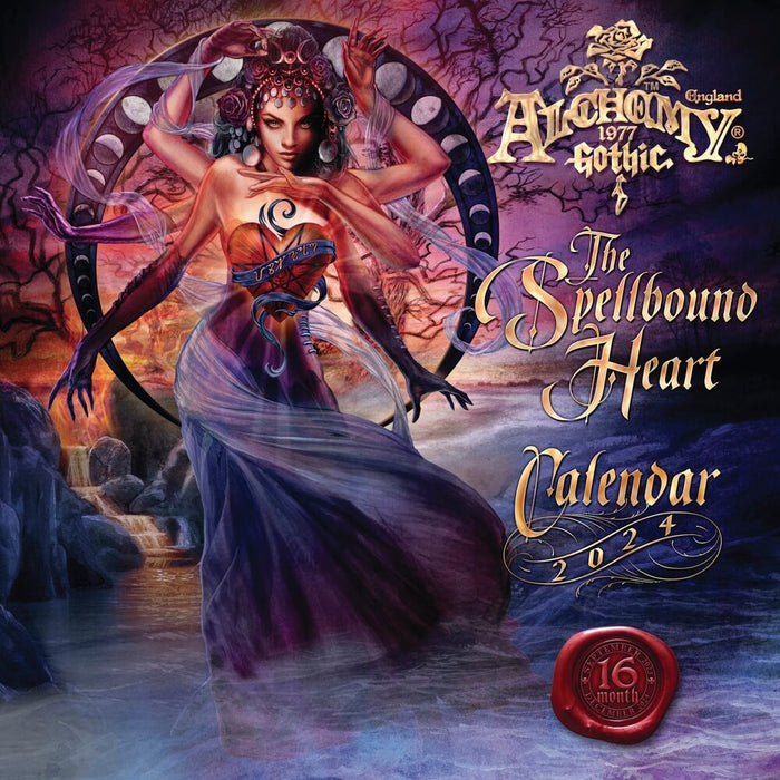 2024 Alchemy 1977 Gothic The Spellbound Heart 16 month calendar, front cover with multi-armed goddess