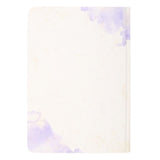 Back of journal cover with purple accents on white