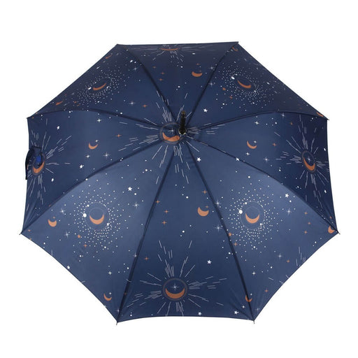Navy blue umbrella with stars and moons
