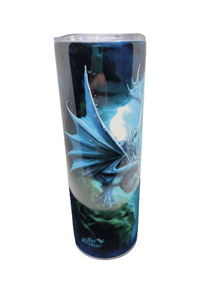 Underwater parent & baby sea dragons on Barista Travel Tumbler hot/cold Mug. Art by Anne Stokes.