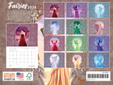 Calendar back cover with fairies illustrations and Gotham brand logo