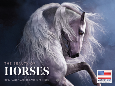 2027 The Beauty of Horses by Laurie Prindle wall calendar front cover with a gray horse