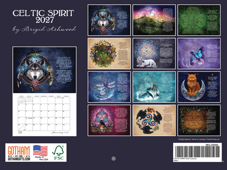 Celtic Spirit Wall Calendar by Brigid Ashwood Wall Calendar - 2027 - back cover showing all images