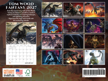 2027 Tom Wood fantasy wall calendar back cover showing all images