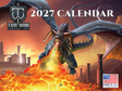 2027 Tom Wood fantasy wall calendar front cover with dragon and fire