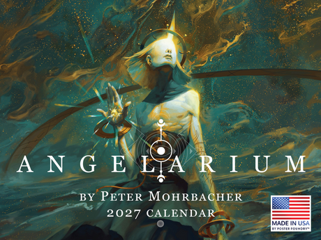 Angelarium Wall Calendar by Peter Mohrbacher - 2027 - front cover showing surreal angelic figure