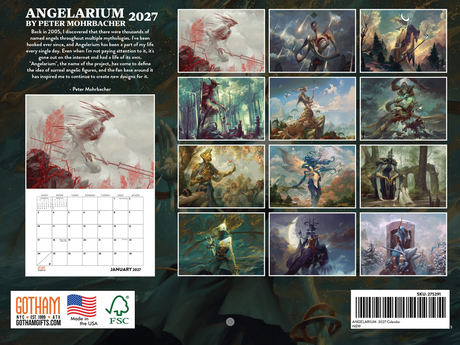 Angelarium Wall Calendar by Peter Mohrbacher - 2027 - back cover showing all images