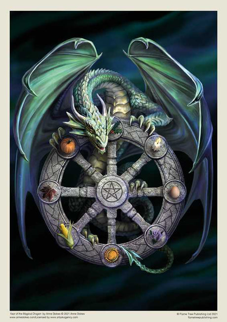 Green Dragon wheel of the year design by Anne Stokes