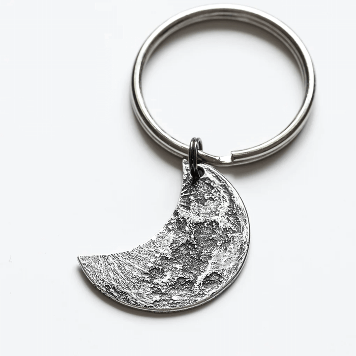 Silver Crescent Moon charm on keyring