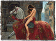 Tapestry blanket showing the legend of Lady Godiva riding through the streets on her horse