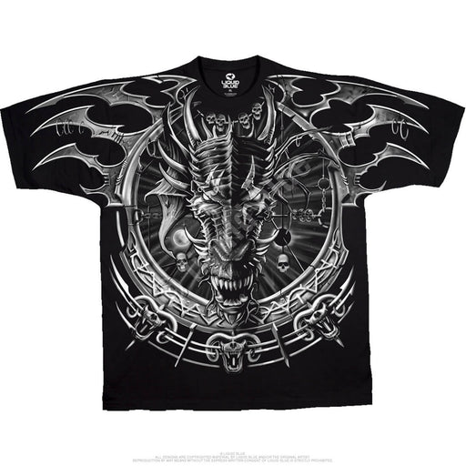 Black shirt with silver dragon designs on both sides